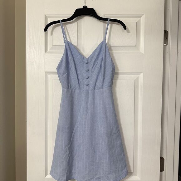 Lulus Shoreline Stripes Blue Skater Dress S - Picture 2 of 6